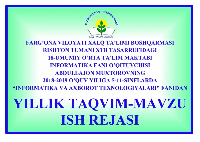 YILLIK TAQVIMIY-MAVZUIY ISHLAR REJASI