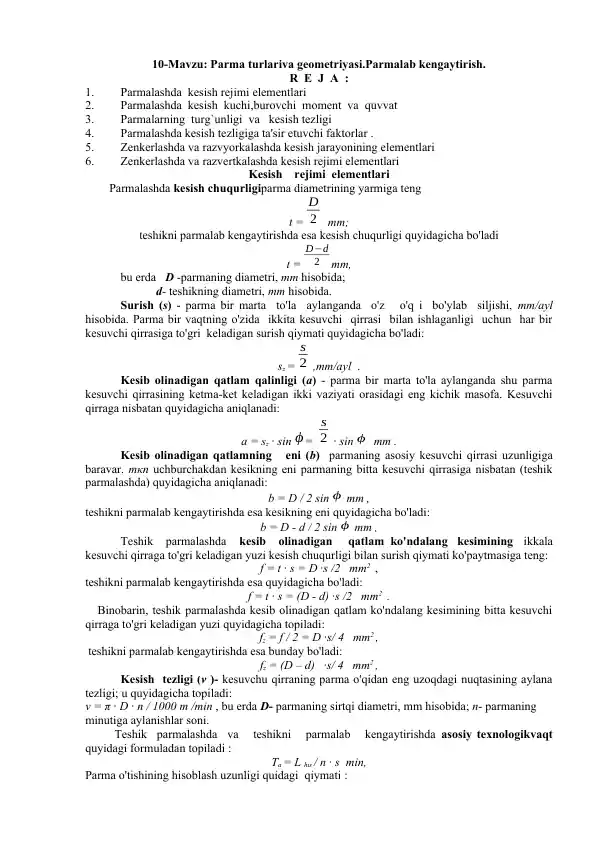 Parma turlari va geometriyasi