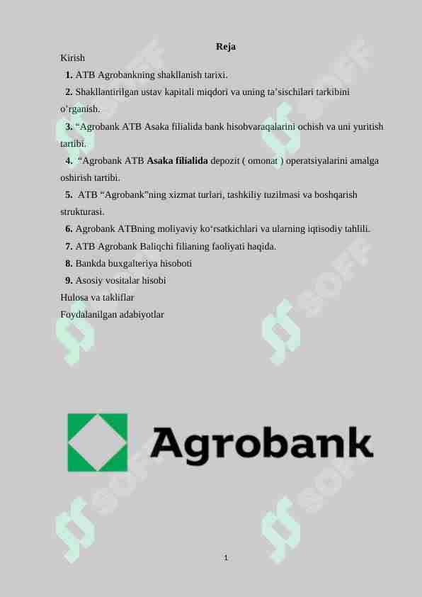Agrobank ATB Asaka filiali hisoboti