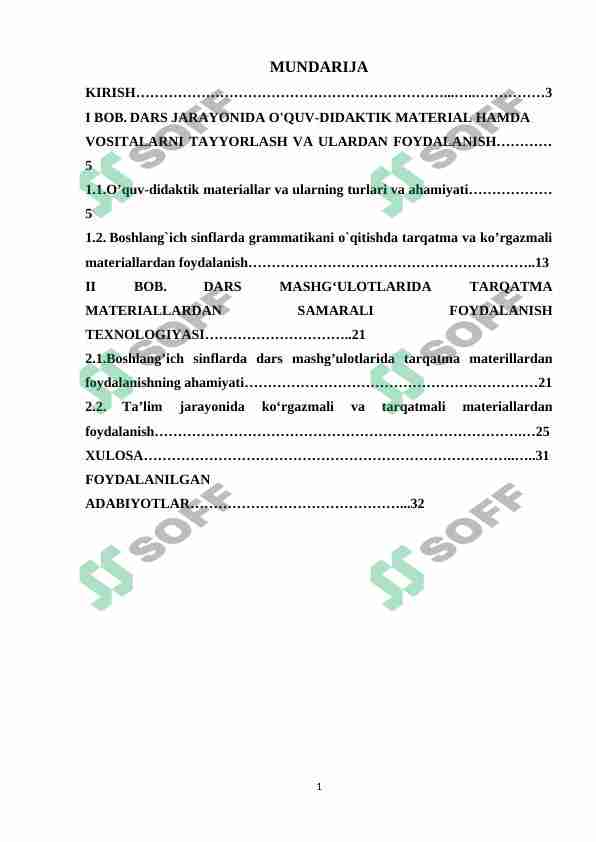 Boshlang’ich sinflarda dars mashg’ulotlarida tarqatma materillardan foydalanishning ahamiyati