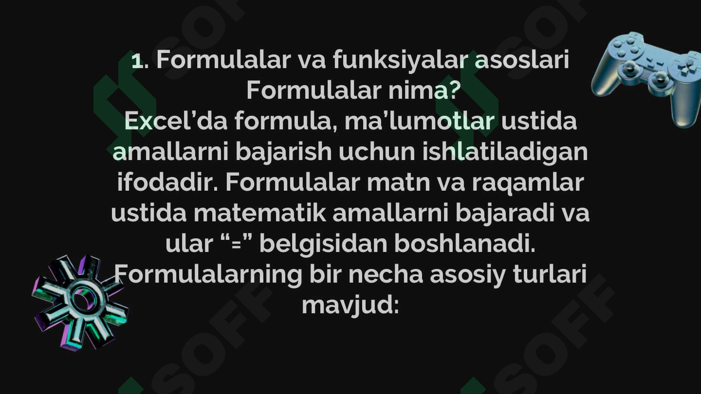 MS Excelda formula va funksiyalar bilan ishlash.