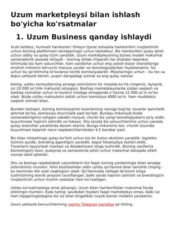 Uzum marketda savdo qilish bo'yicha qo'llanma