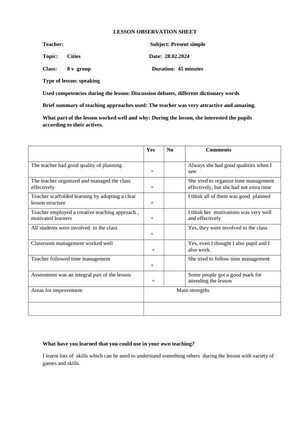 LESSON_OBSERVATION_SHEET Present simple