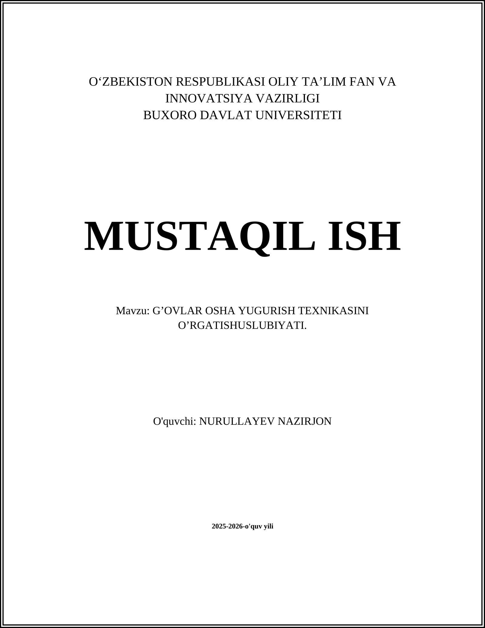 G'ovlar Osha Yugurish Texnikasini O'rgatish Uslubiyati