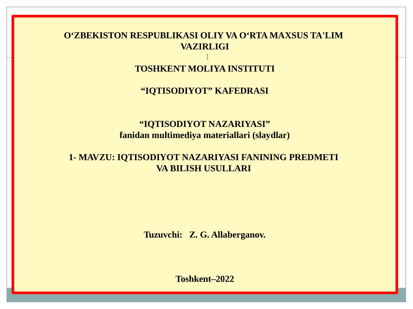IQTISODIYOT NAZARIYASI fanidanmultimediyamateriallari(slaydlar)