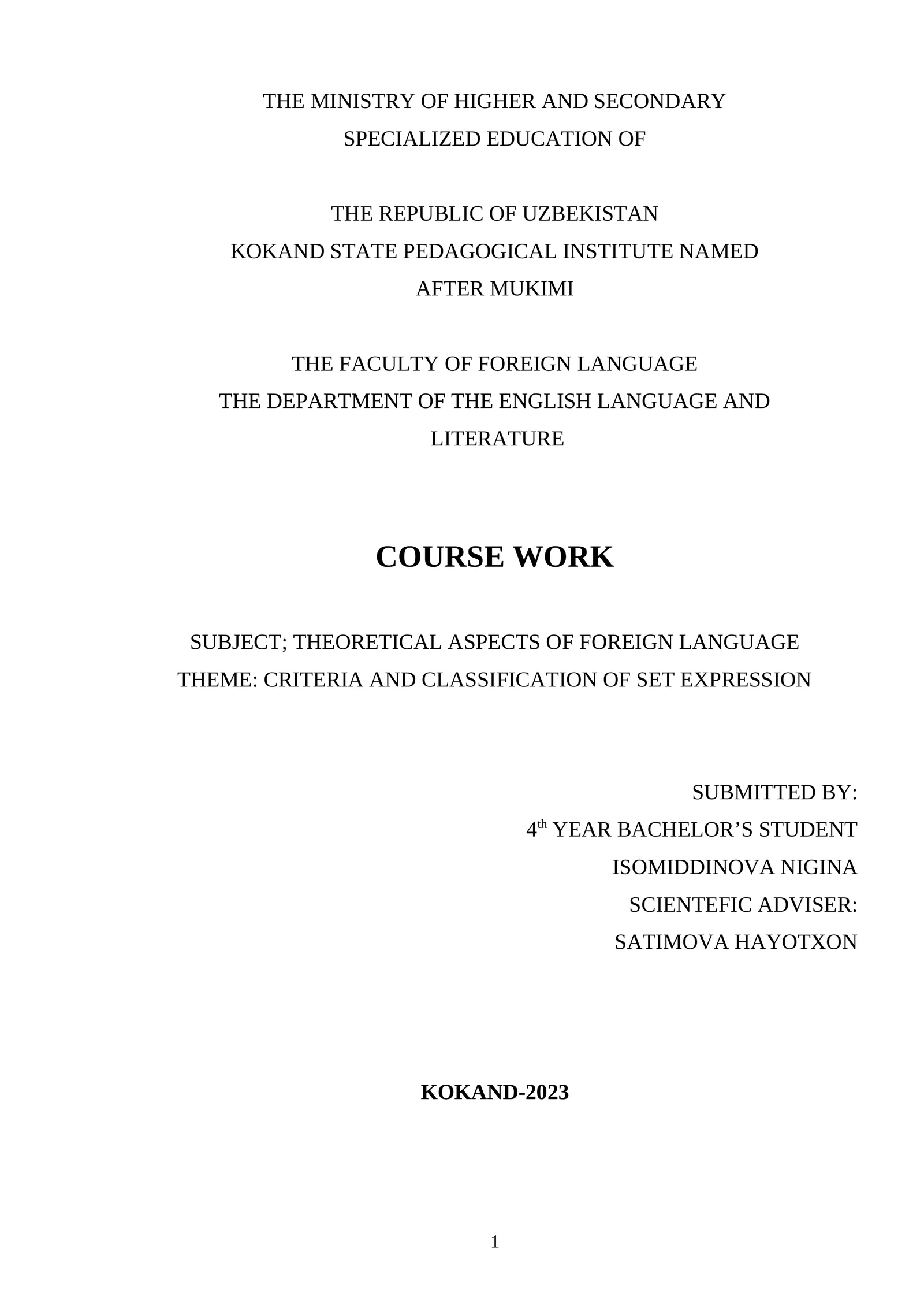 CRITERIA AND CLASSIFICATION OF SET EXPRESSION.