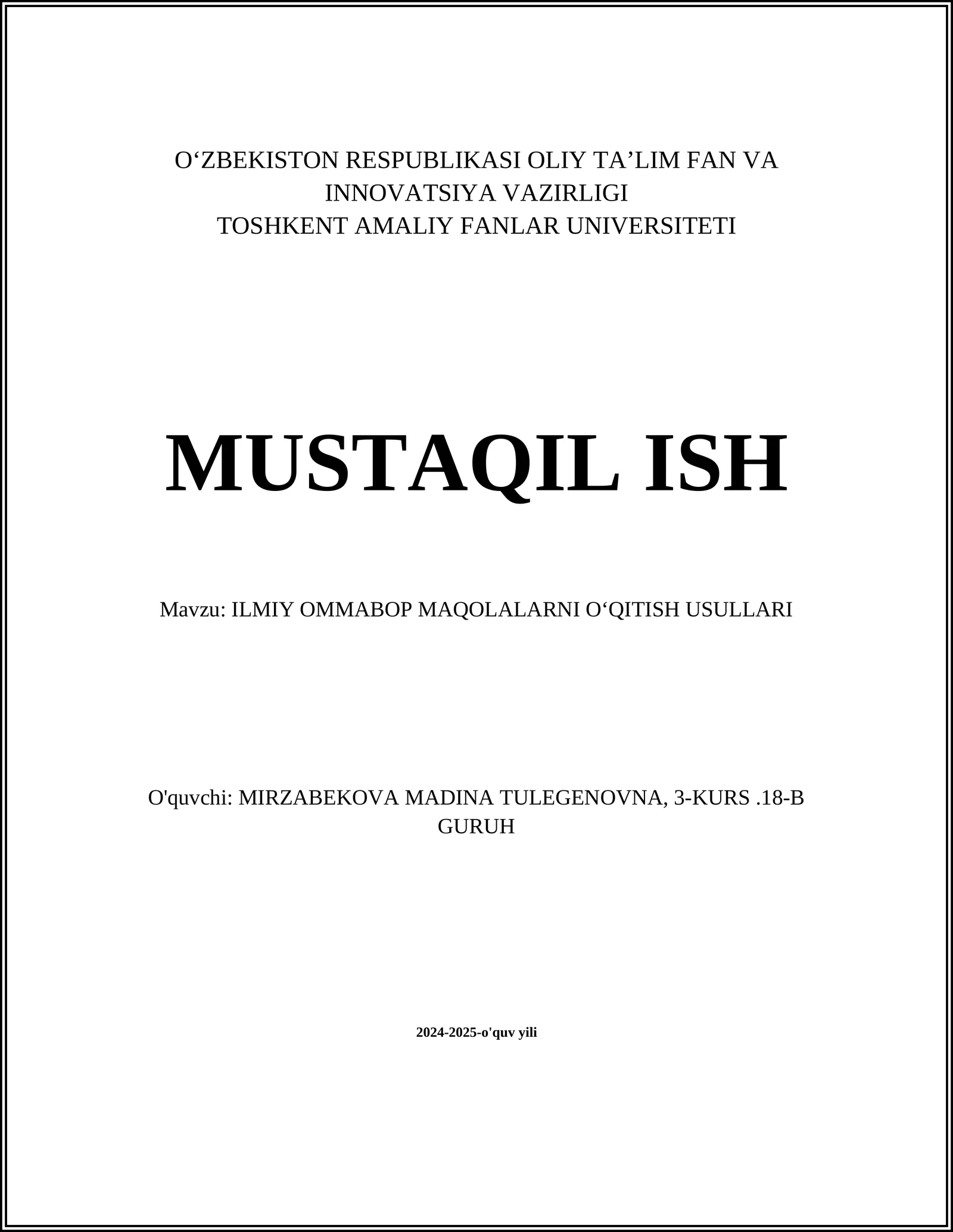 ILMIY OMMABOP MAQOLALARNI OʻQITISH USULLARI