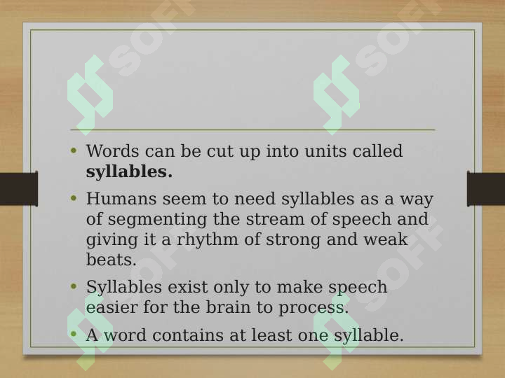 Introduction Syllables Syllabic structure of english words. Introduction to syllables.
