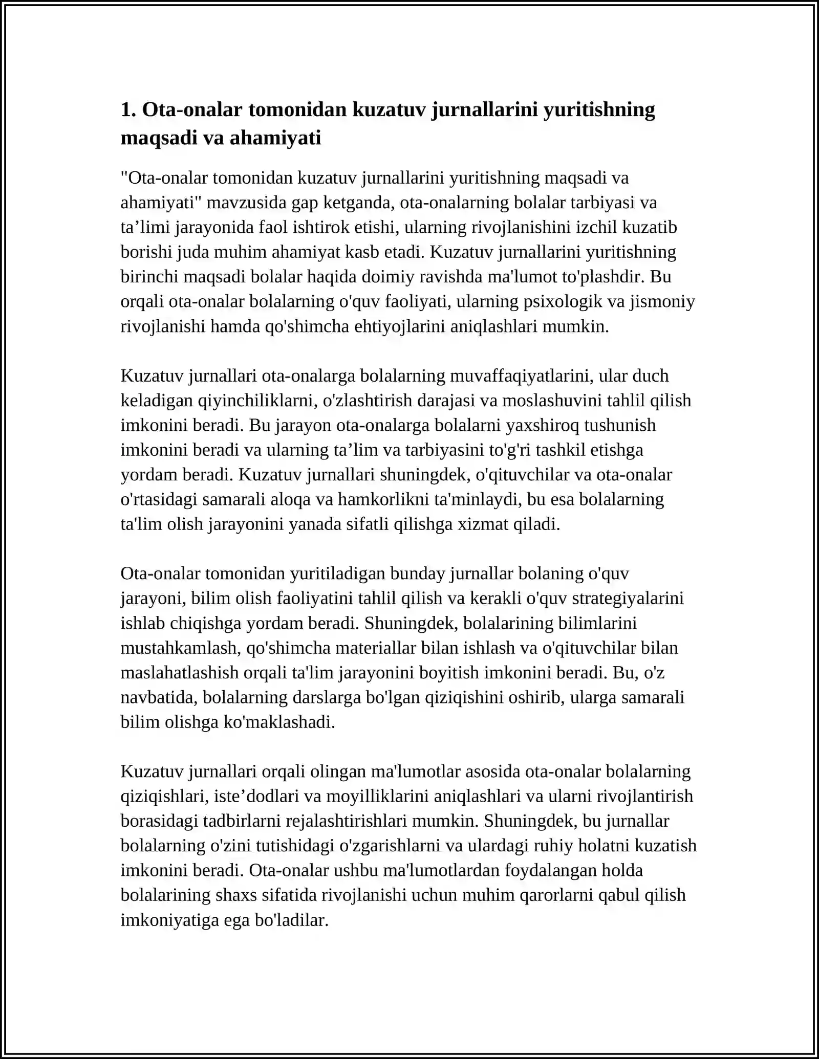 Onalar Rasimi OTA ONALAR TOMONIDAN KUZATUV JURNALLARINI YURITISH,OTA ONALAR UCHUN ...